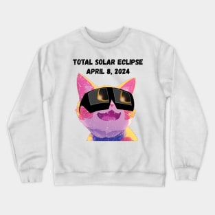 Total Solar Eclipse 2024 Grunge Cat-Black text Crewneck Sweatshirt